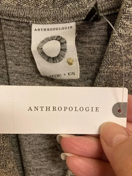 Anthropologie Metallic Taupe-Silver Draped Sleeveless Tank - Picture 2 of 7